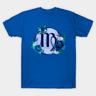 Virgo Zodiac Horoscope Blue Floral Monogram T-Shirt